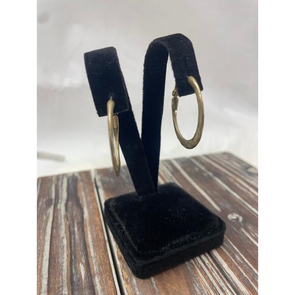 Women's Hammered Gold Hoop Earrings 1.2" - Picture 2 of 5